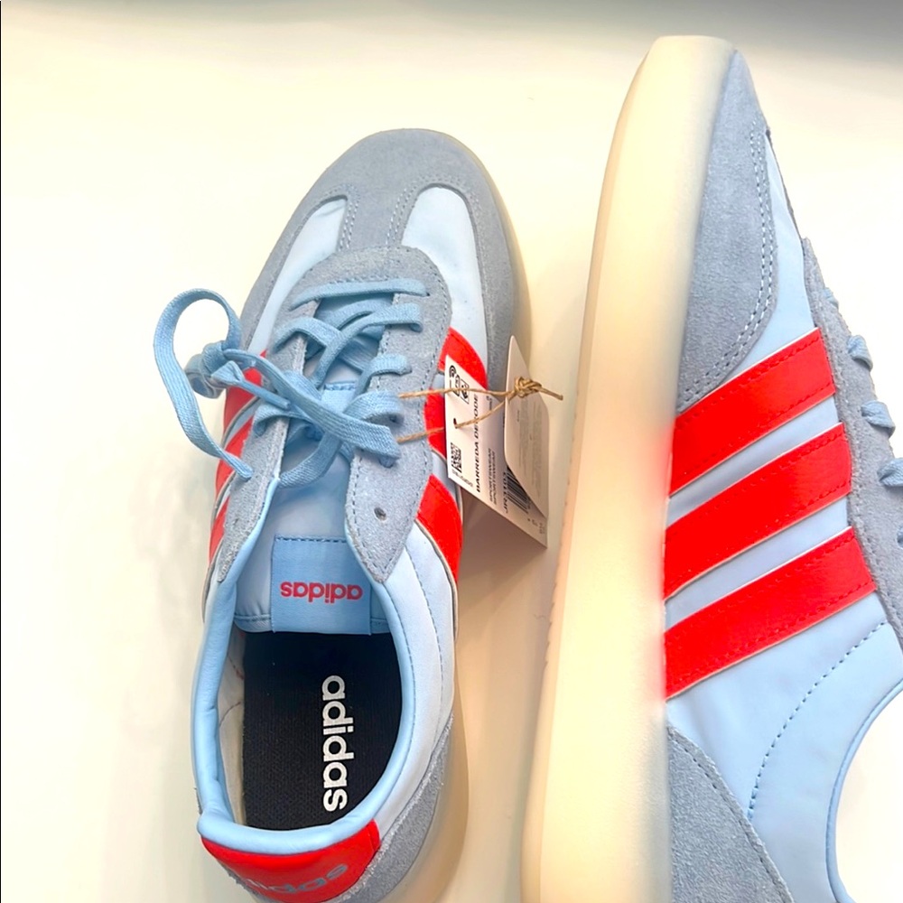 Adidas Light Blue & Red Suede Retro Sneakers